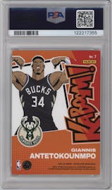 Giannis Antetokounmp from the 2024-25 Panini Revolution set graded by PSA and given an overall grade of 9.