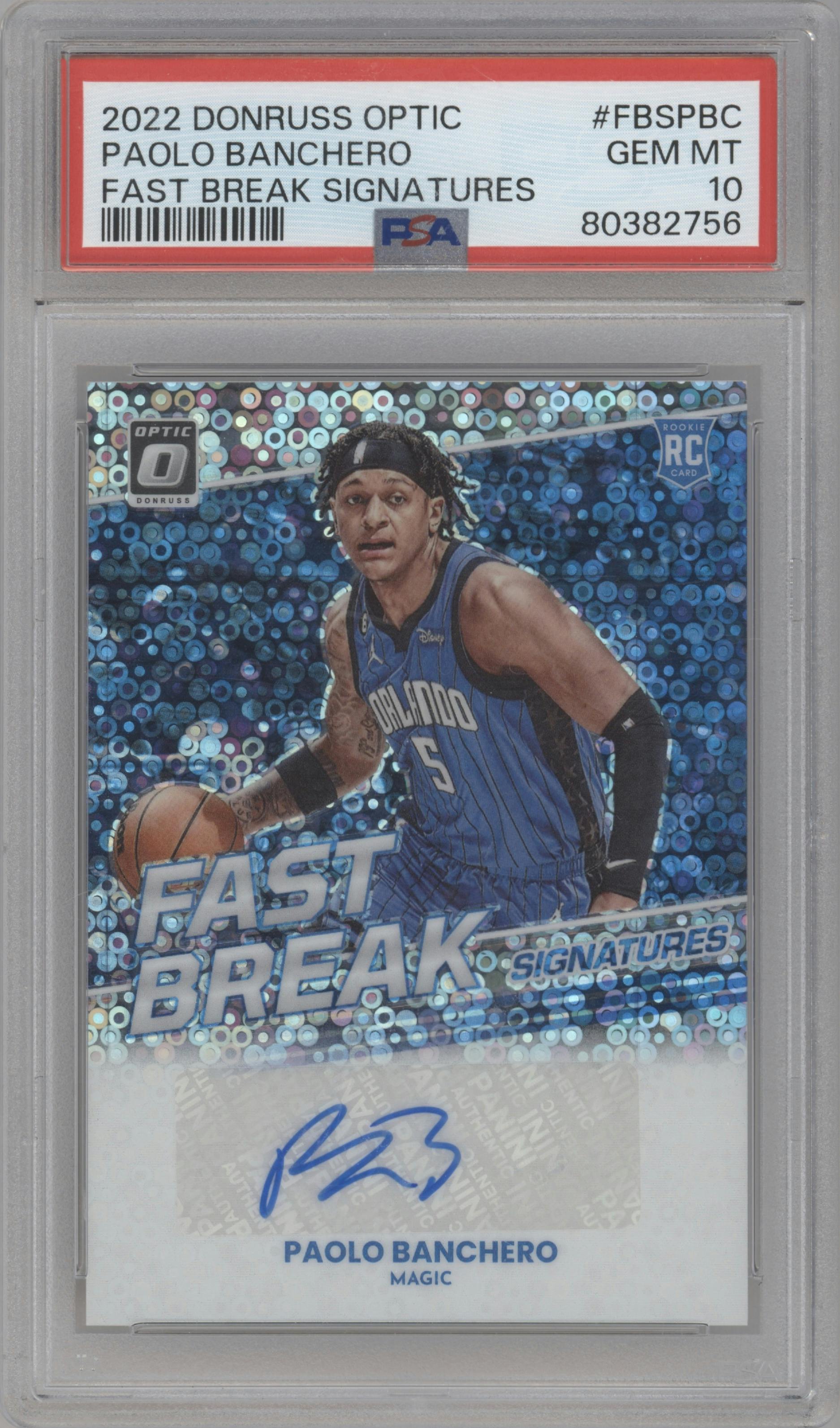 Paolo Banchero from the 2022-23 Panini Donruss Optic  set graded by PSA and given an overall grade of 10.
