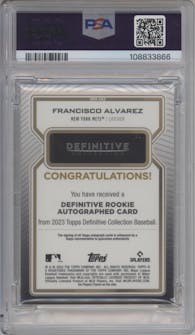 Francisco Alvarez from the 2023 Topps Definitive Collection set graded by PSA and given an overall grade of 10.