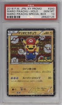 Mario Pikachu from the 2016 Pokemon XY JPN set featuring a Mario Pikachu Special Box parallel graded by PSA and given an overall grade of 10.