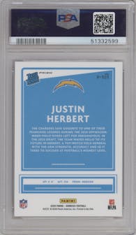 Justin Herbert from the 2020 Panini Donruss set featuring a Pink parallel graded by PSA and given an overall grade of 10.