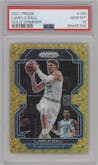 LaMelo Ball from the 2021-22 Panini Prizm  set featuring a Gold Shimmer parallel graded by PSA and given an overall grade of 10.