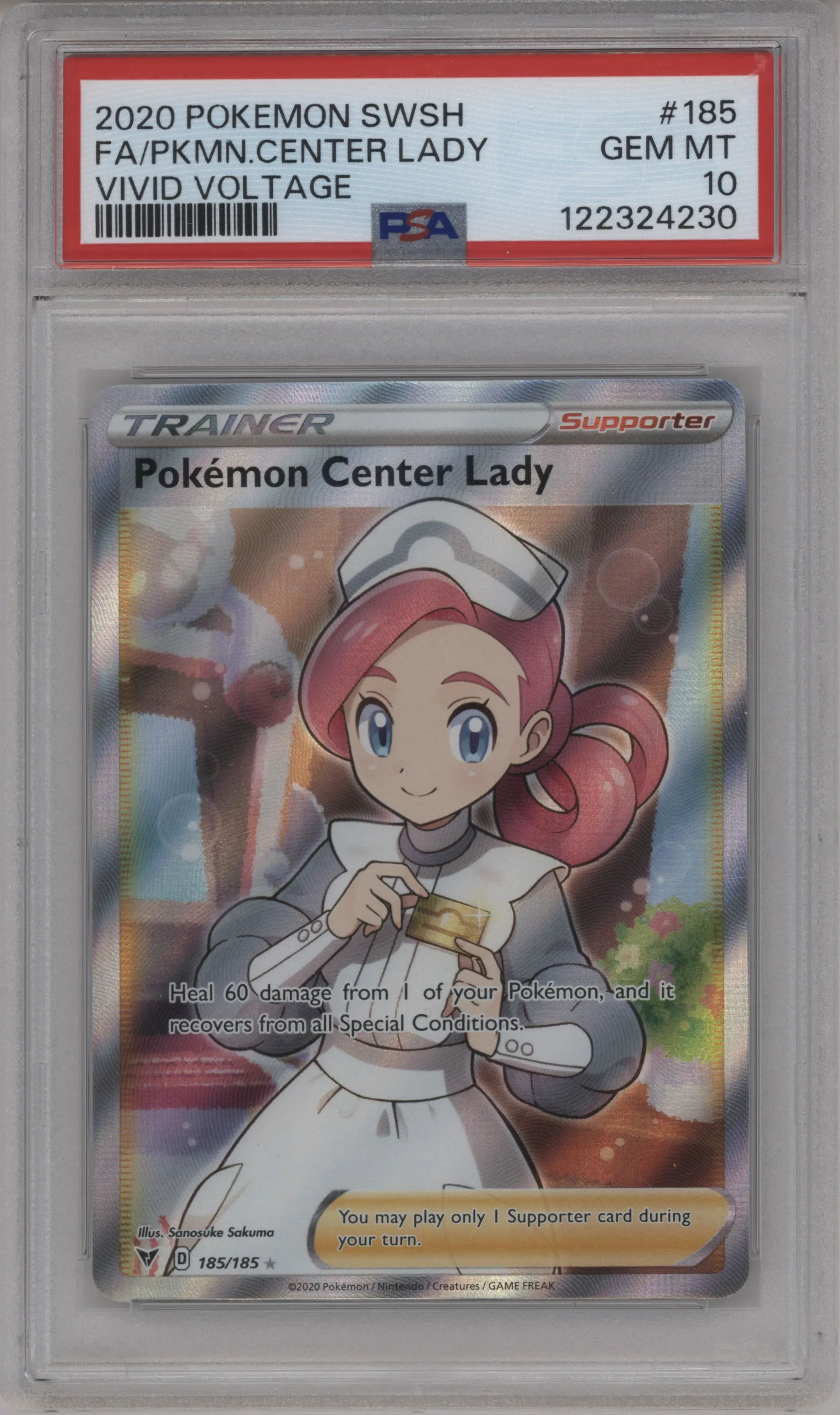2020 Pokemon SWSH Vivid Voltage Pokemon Center Lady #185 PSA 10