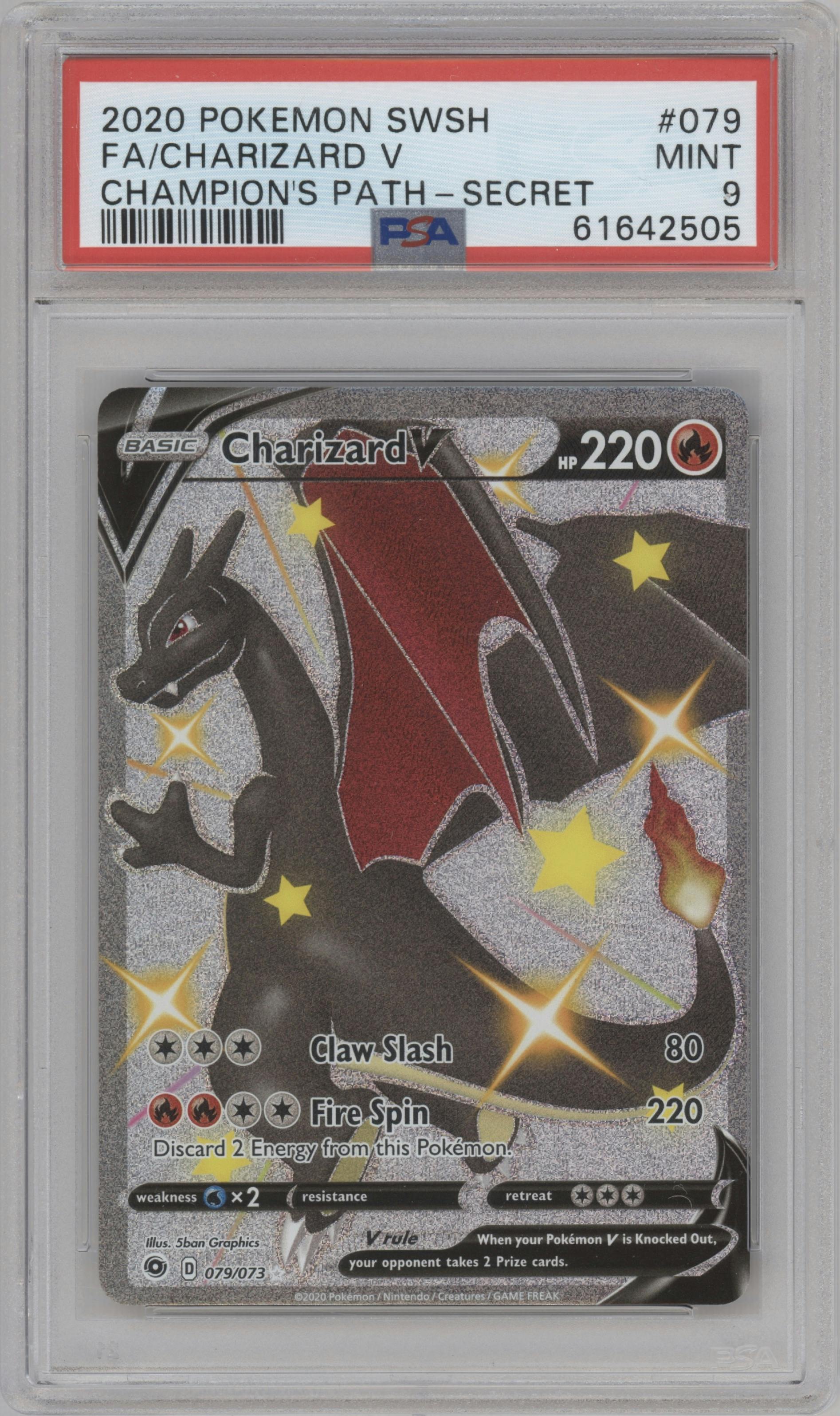 Charizard V from the 2020 Pokemon SWSH set graded by PSA and given an overall grade of 9.