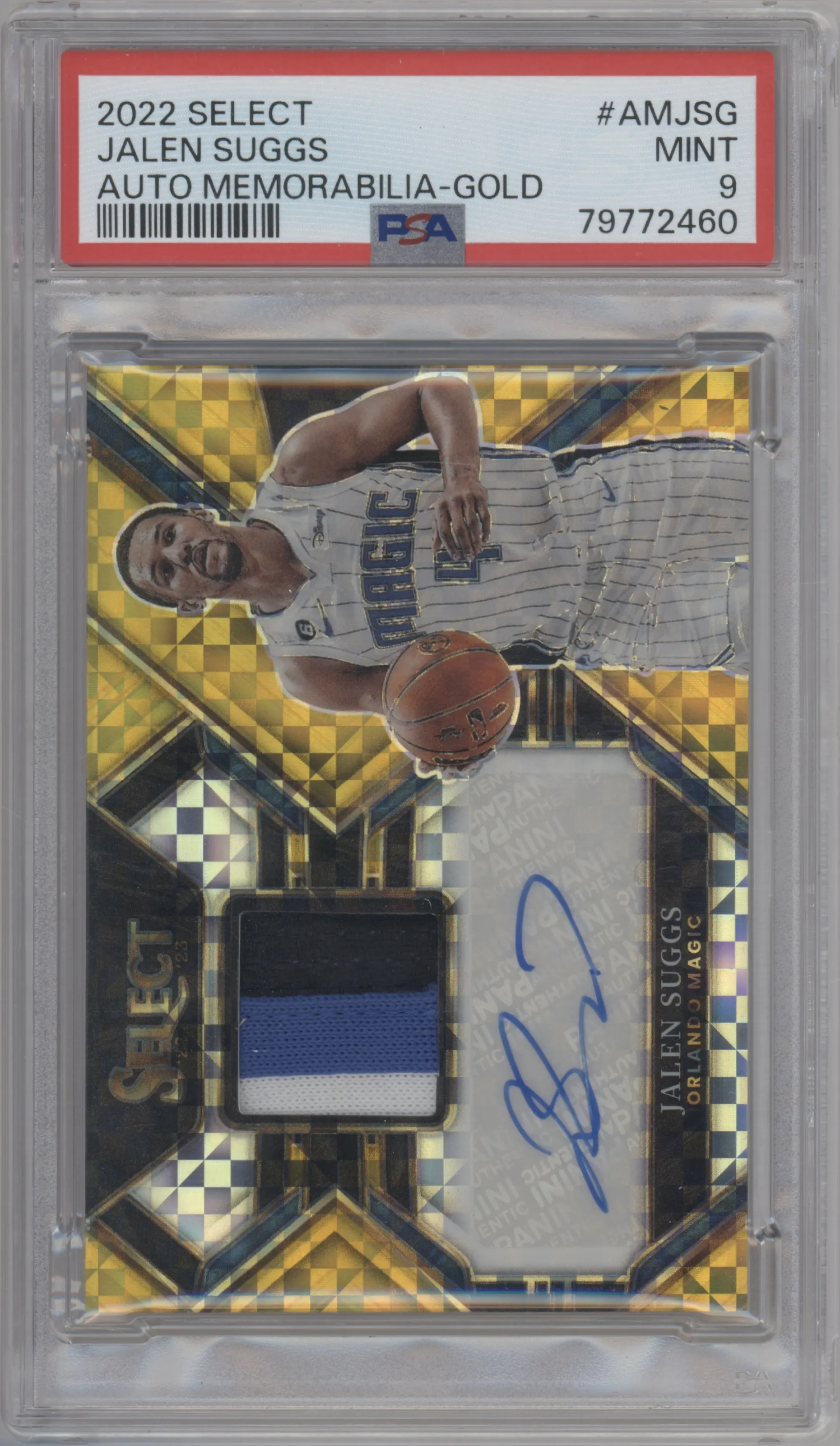 2022 Panini Select Auto Mem. Jalen Suggs Gold PSA 9