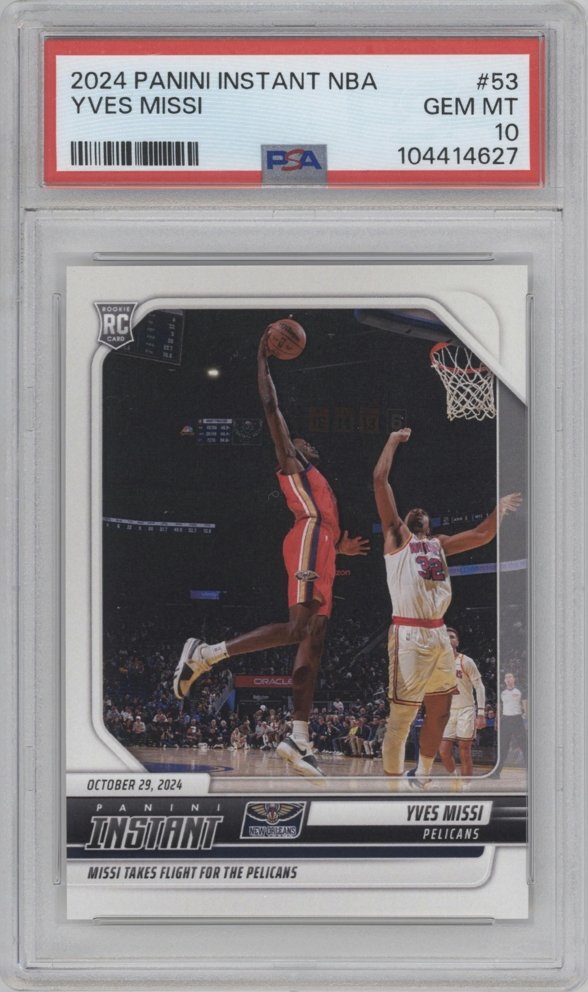 Yves Missi from the 2024-25 Panini Instant NBA set graded by PSA and given an overall grade of 10.