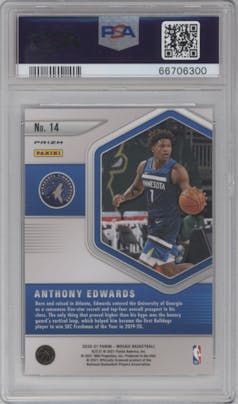 Anthony Edwards from the 2020-21 Panini Mosaic set featuring a Fast Break parallel graded by PSA and given an overall grade of 10.