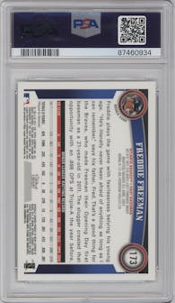 Freddie Freeman from the 2011 Topps Chrome set featuring a Refractor parallel graded by PSA and given an overall grade of 9.