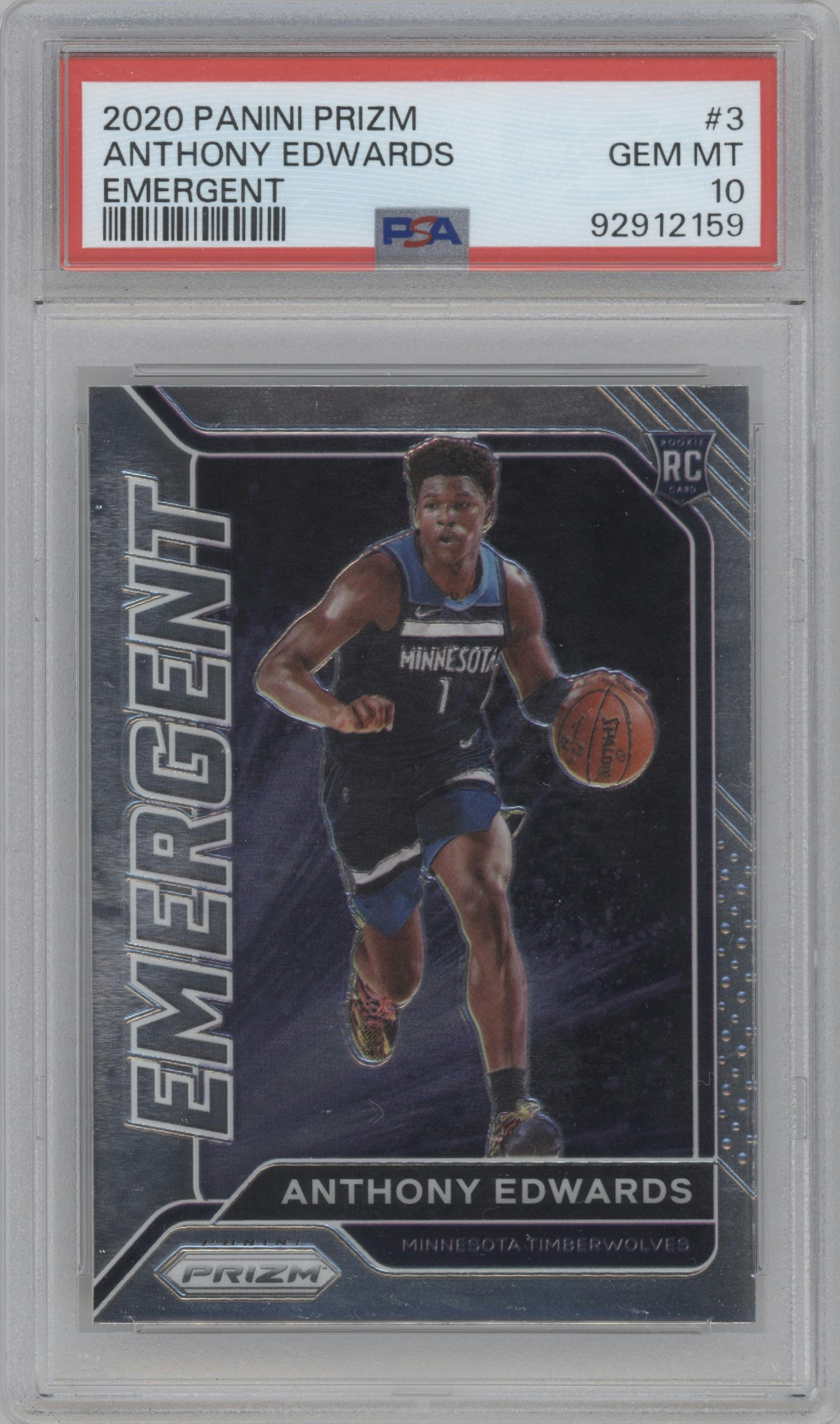 Anthony Edwards from the 2020-21 Panini Prizm set graded by PSA and given an overall grade of 10.
