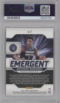 Anthony Edwards from the 2020-21 Panini Prizm set graded by PSA and given an overall grade of 10.
