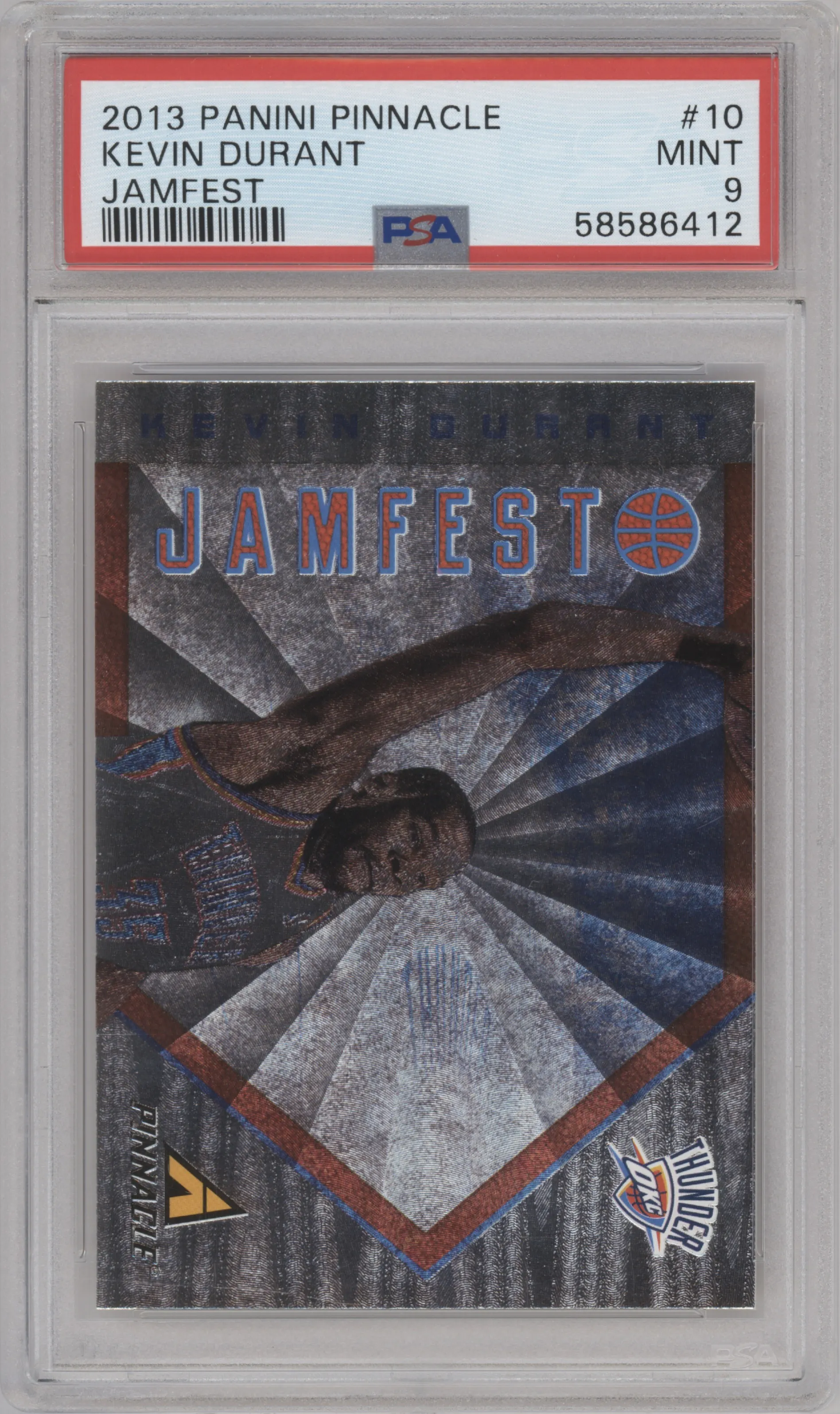 Kevin Durant from the 2013-14 Panini Pinnacle set graded by PSA and given an overall grade of 9.