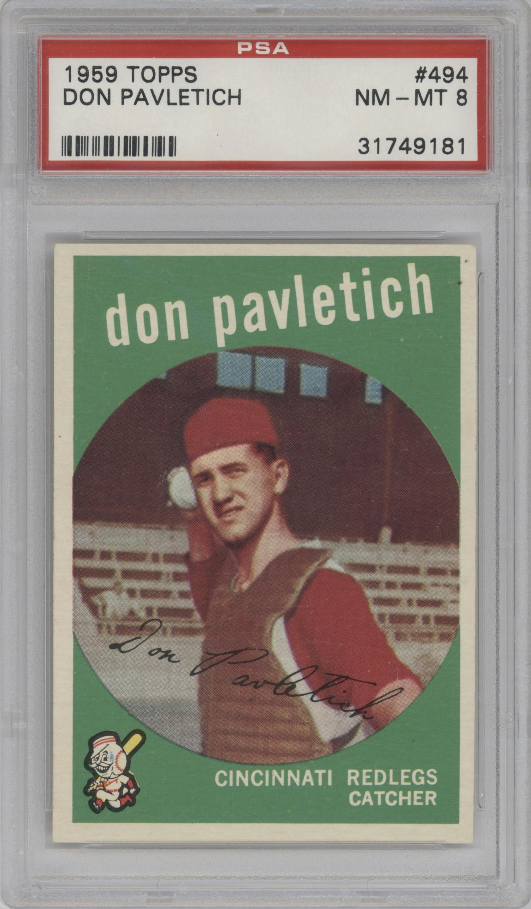 Don Pavletich from the 1959 Topps set graded by PSA and given an overall grade of 8.