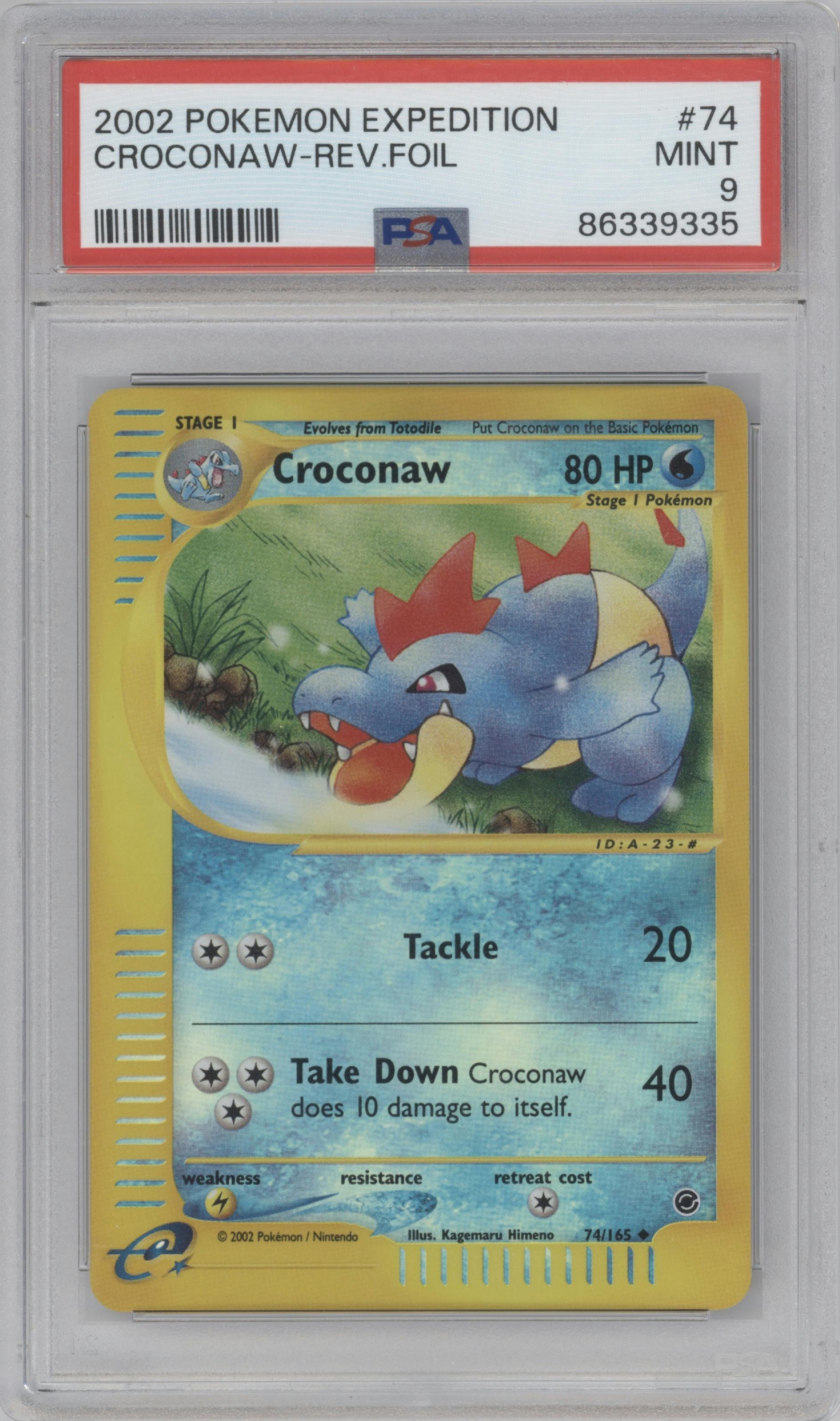 Croconaw from the 2002 Pokemon E-CARD set graded by PSA and given an overall grade of 9.