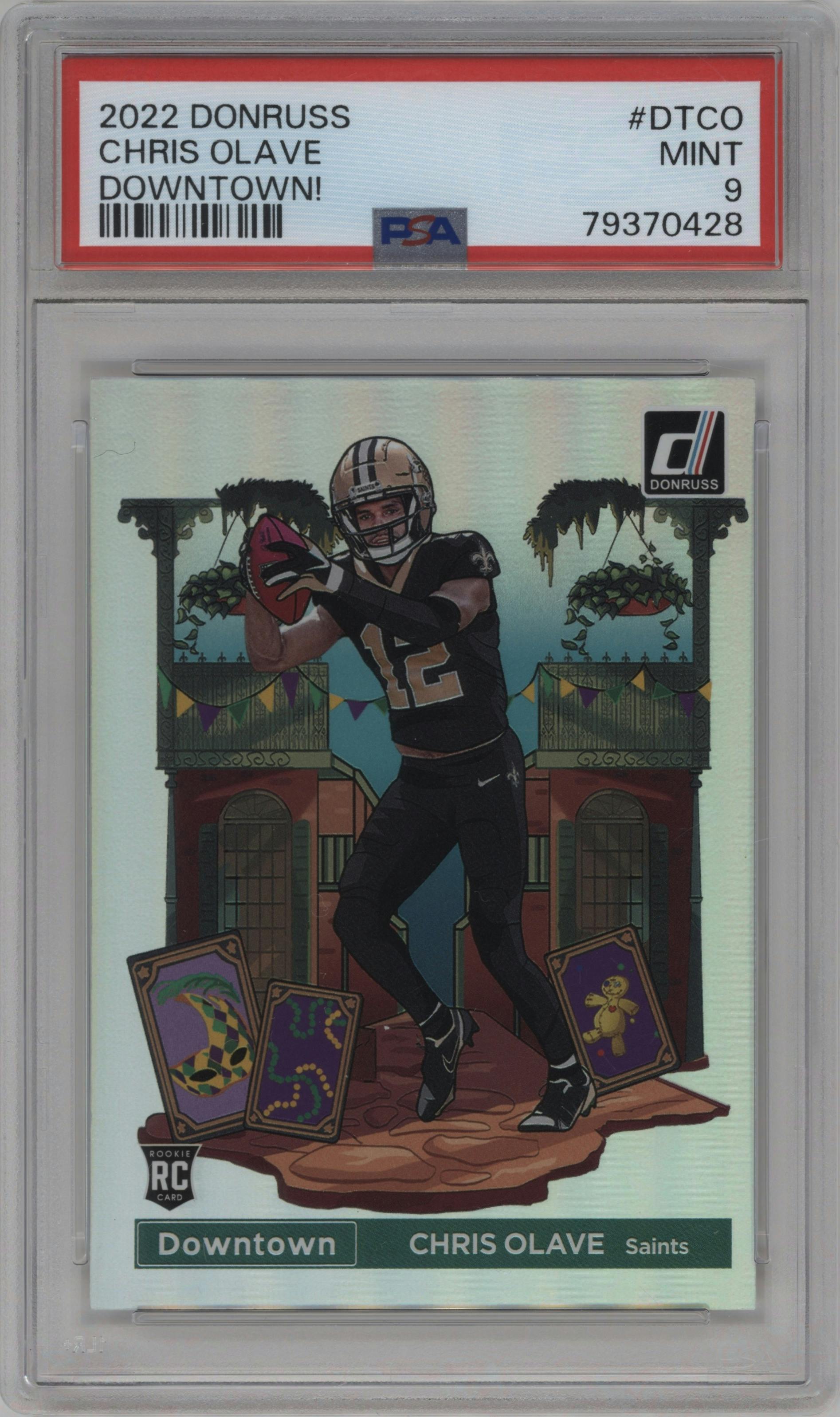 Chris Olave from the 2022 Panini Donruss set graded by PSA and given an overall grade of 9.