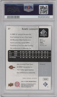 Kawhi Leonard from the 2011-12 SP Authentic set graded by PSA and given an overall grade of 10.