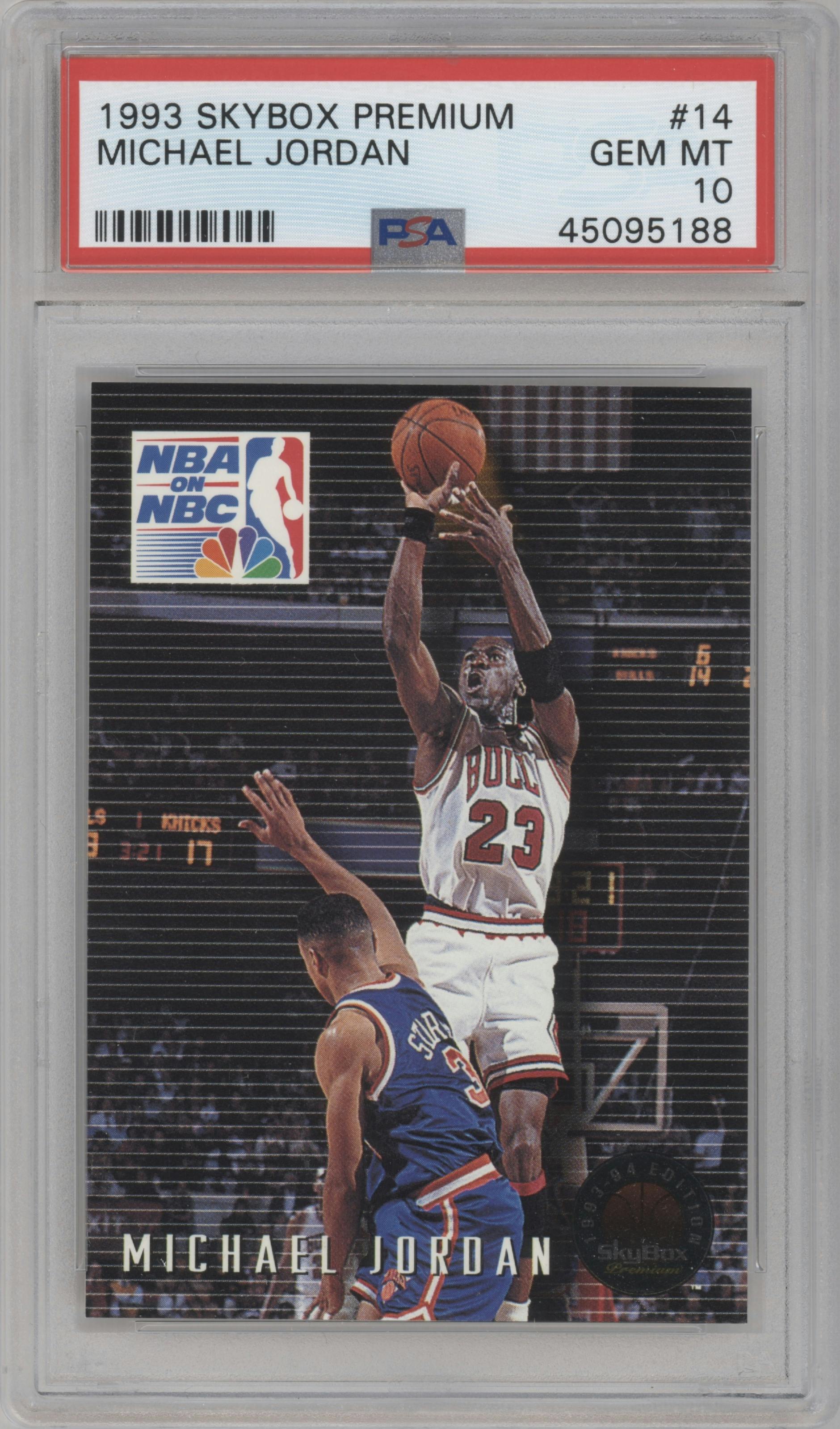 Michael Jordan from the 1993-94 SkyBox Premium set graded by PSA and given an overall grade of 10.