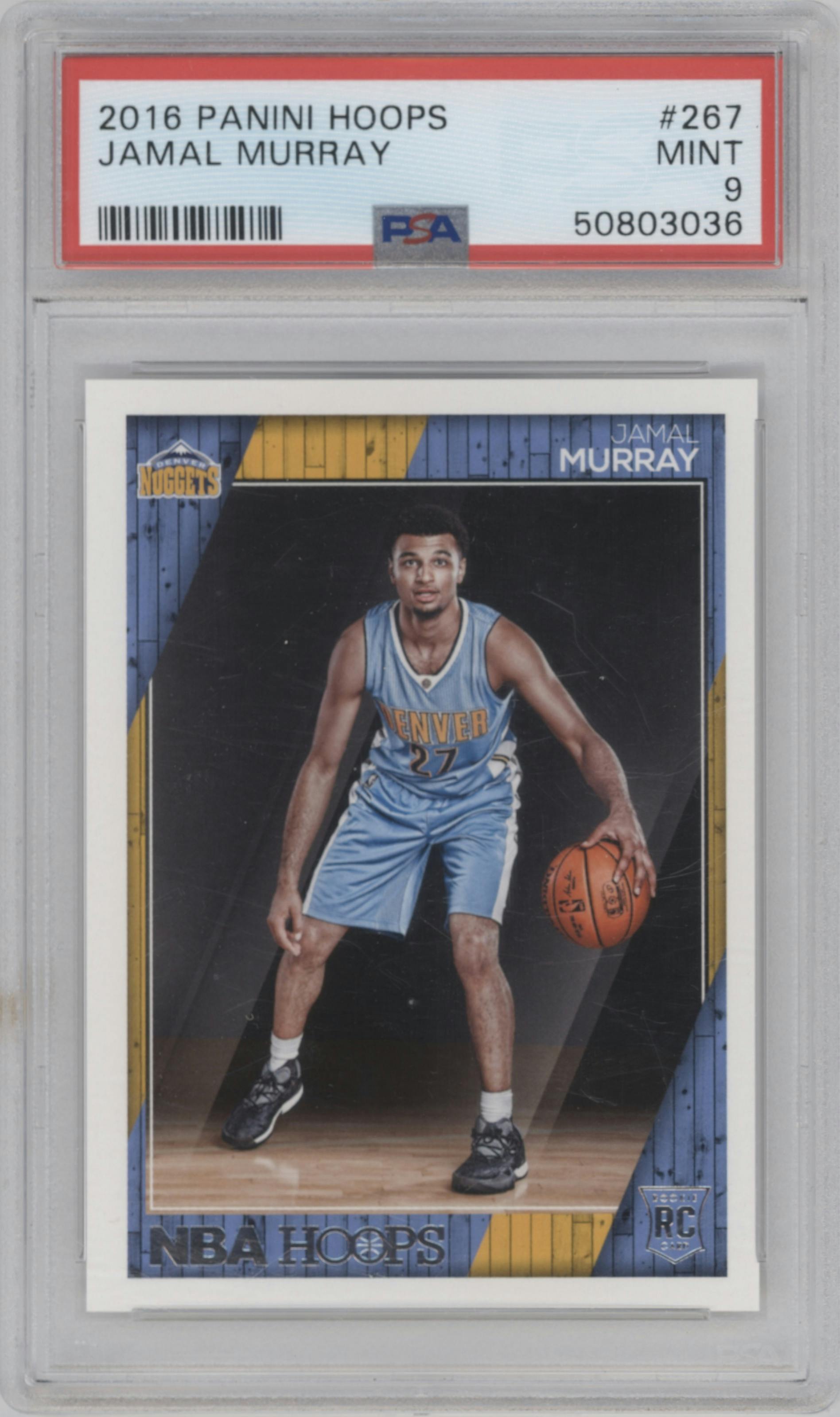 Jamal Murray from the 2016-17 Panini NBA Hoops set graded by PSA and given an overall grade of 9.