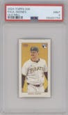 Paul Skenes from the 2024 Topps 206 set featuring a Old Mill parallel graded by PSA and given an overall grade of 9.