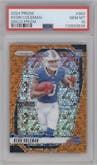 Keon Coleman from the 2024 Panini Prizm set featuring a Disco parallel graded by PSA and given an overall grade of 10.