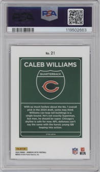 Caleb Williams from the 2024 Donruss Optic set graded by PSA and given an overall grade of 9.