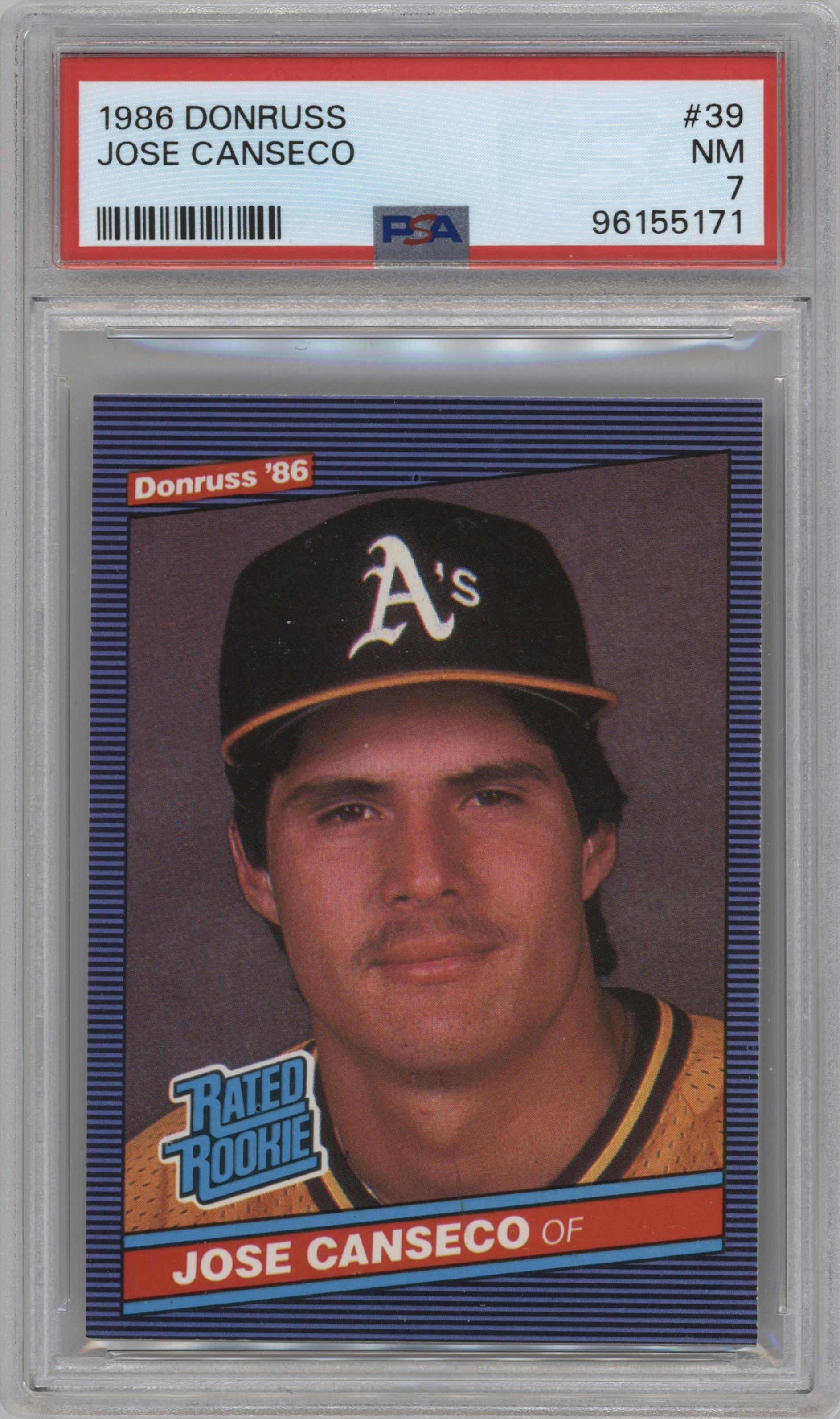 Jose Canseco from the 1986 Donruss set graded by PSA and given an overall grade of 7.