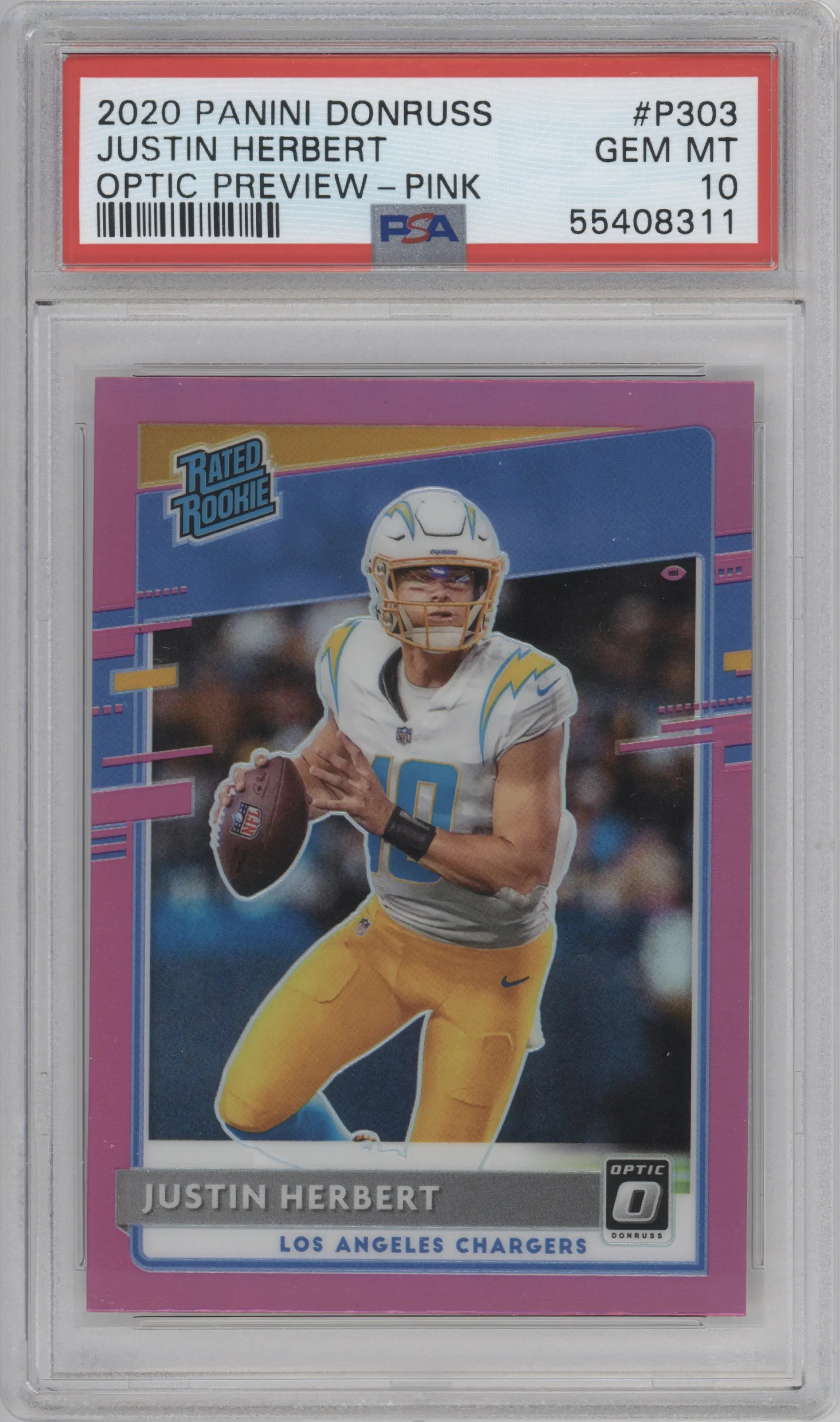 2020 Panini Donruss Optic Rtd.Rke. Justin Herbert Pink #P-303 PSA 10