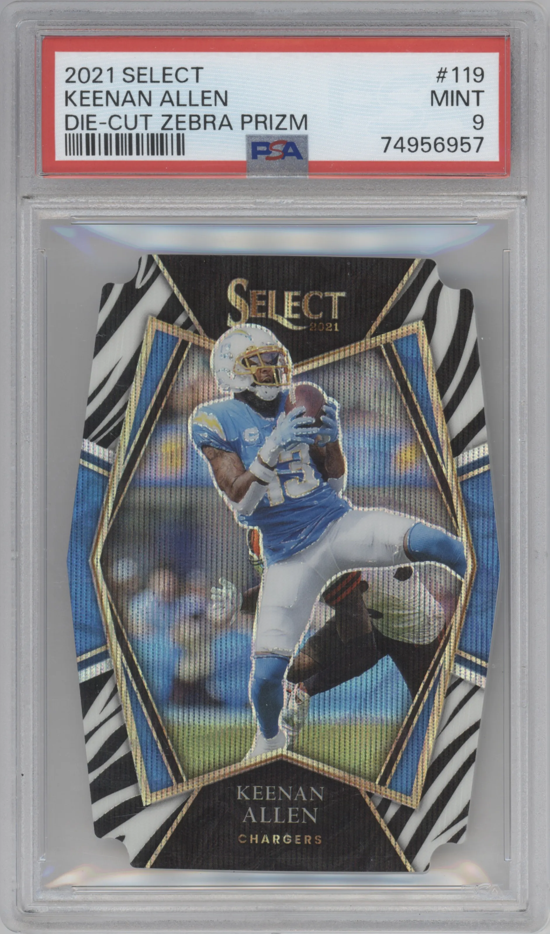 2021 Panini Select Pre.Lvl. Keenan Allen Die-Cut Zebra #119 PSA 9