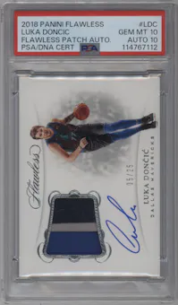 Luka Doncic from the 2018-19 Panini Flawless set graded by PSA and given an overall grade of 10.