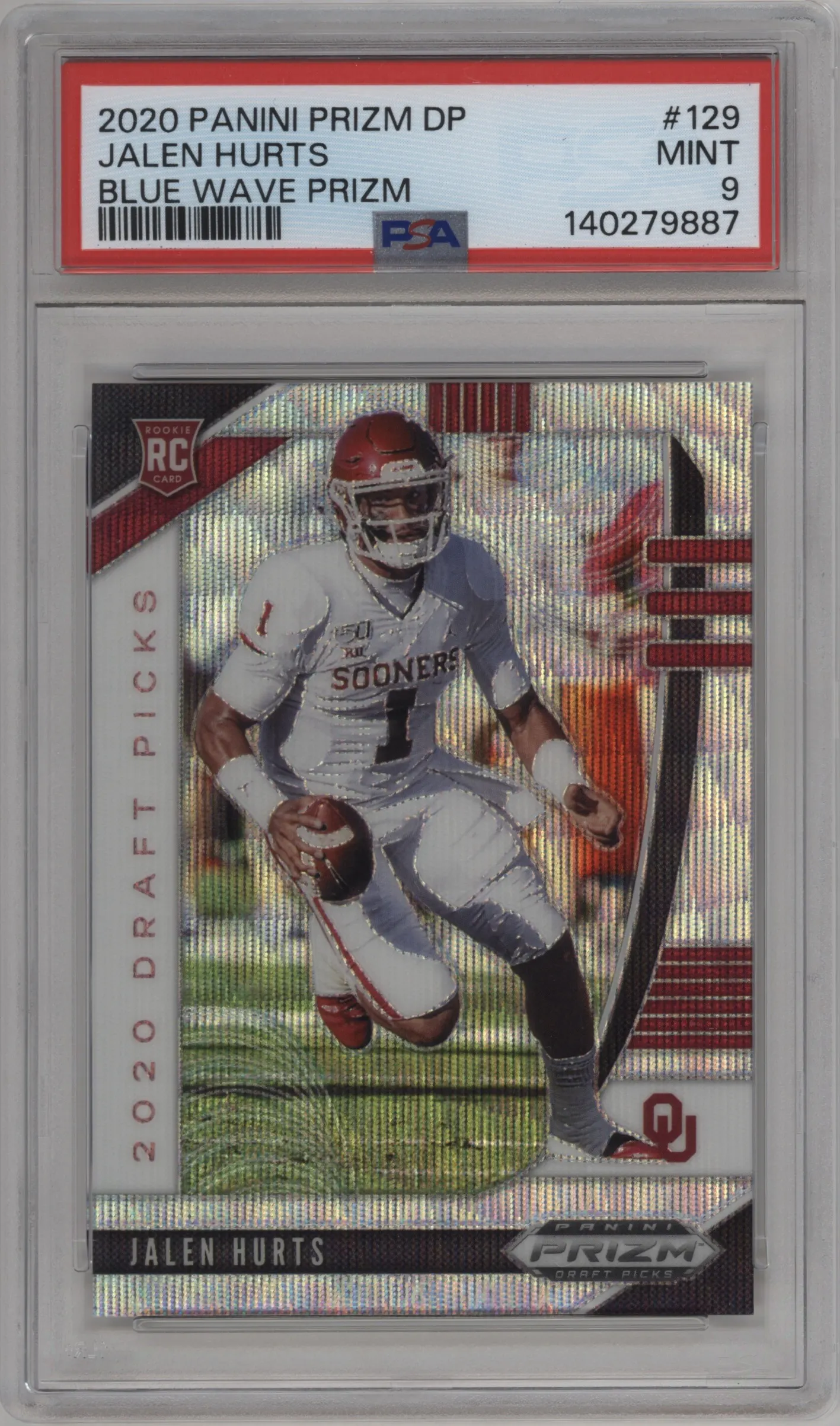 2020 Panini Prizm Draft Picks Jalen Hurts Blue Wave PSA 9