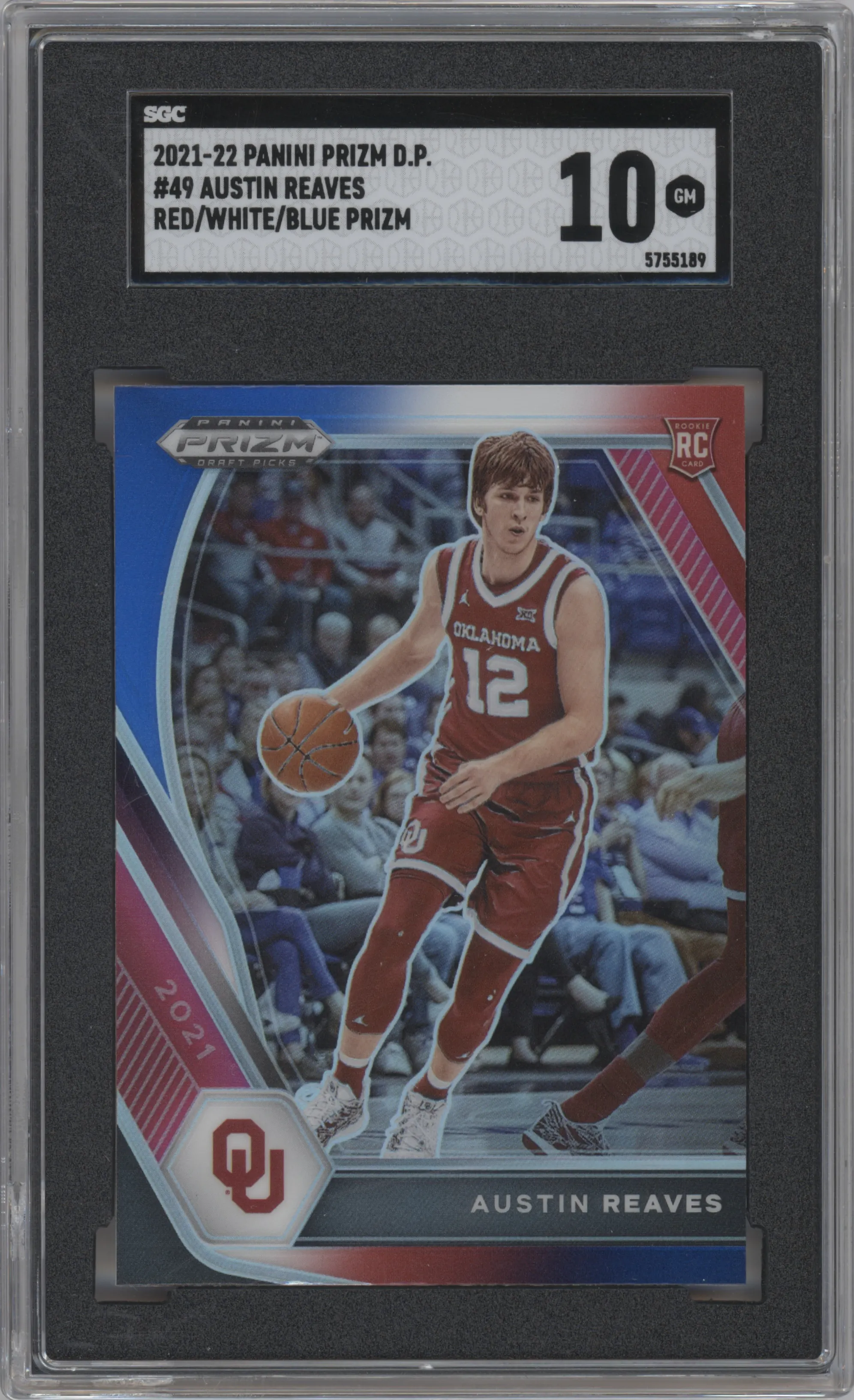 2021 Panini Prizm Draft Picks Austin Reaves Red/White/Blue Prizm SGC 10
