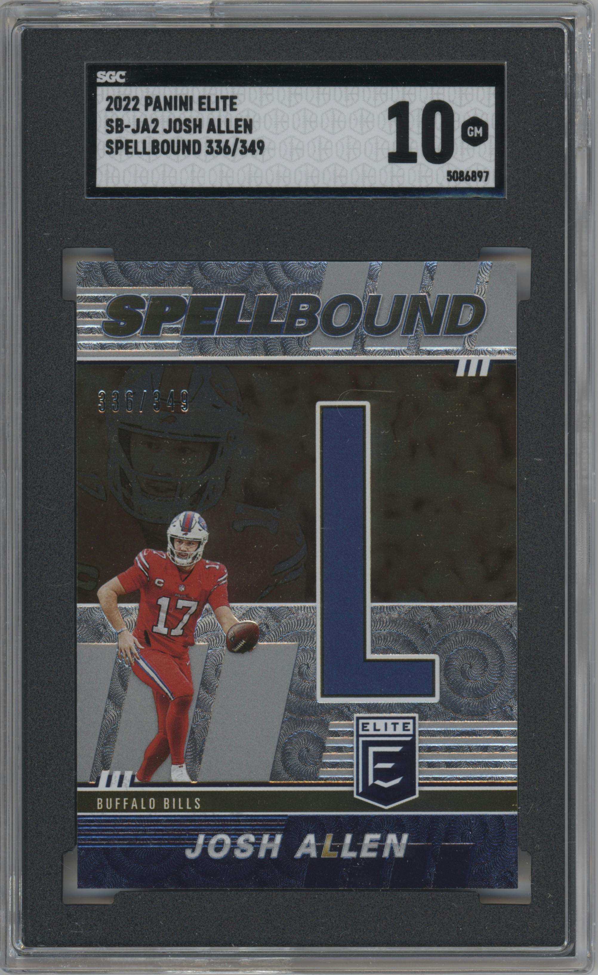 Josh Allen from the 2022 Panini Donruss Elite set graded by SGC and given an overall grade of 10.
