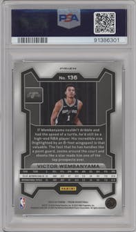 Victor Wembanyama from the 2023-24 Panini Prizm set featuring a Ice Prizm parallel graded by PSA and given an overall grade of 10.
