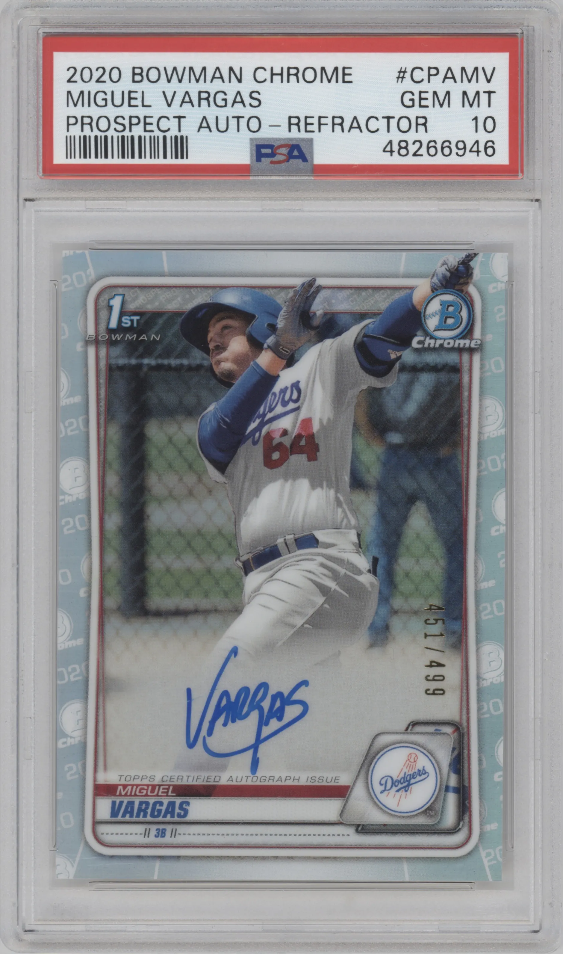 2020 Bowman Chrome Pros.Auto Miguel Vargas Refractor #CPA-MV PSA 10