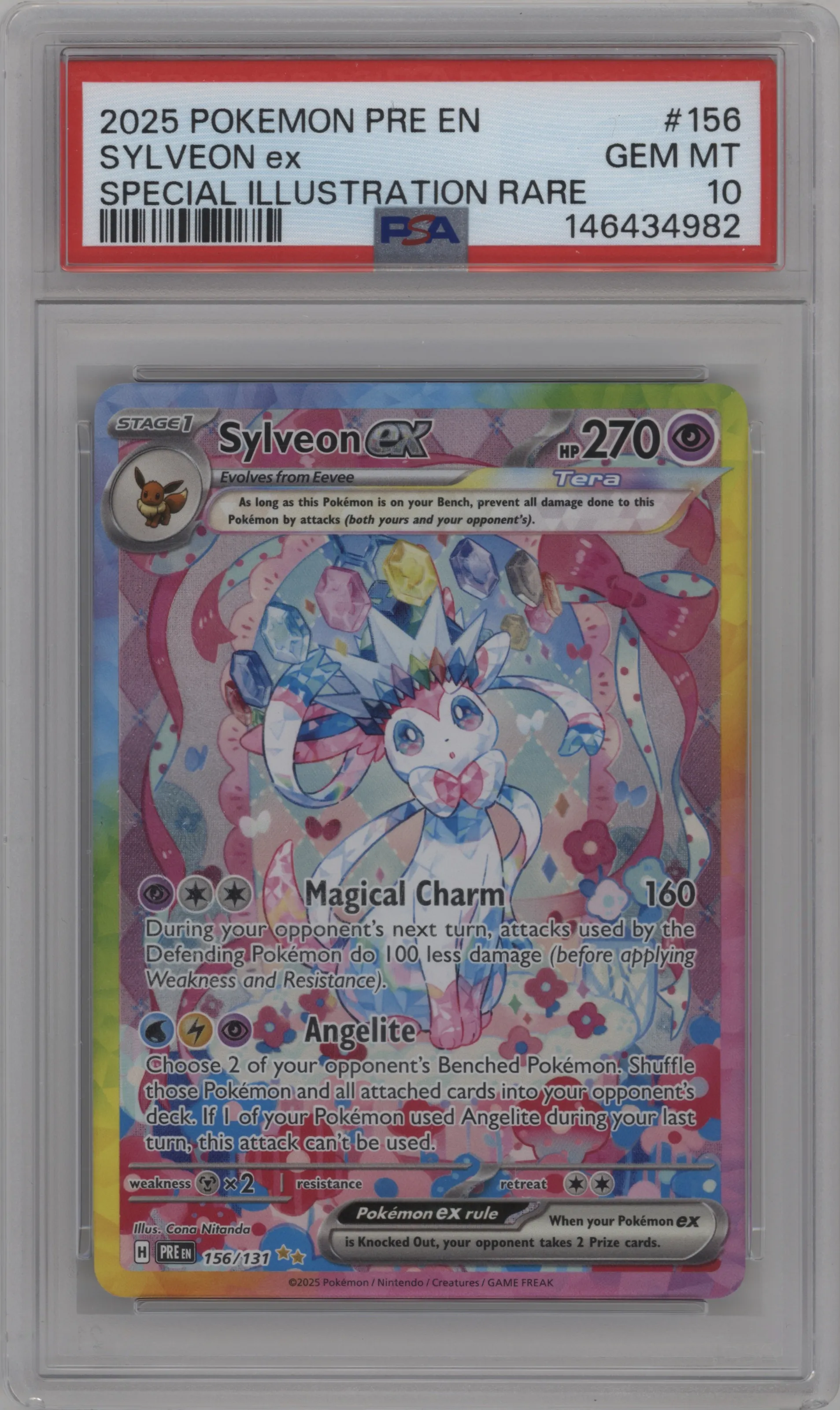 Sylveon EX from the 2025 Pokemon SV set graded by PSA and given an overall grade of 10.