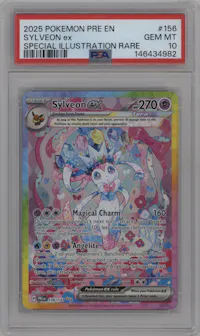 Sylveon EX from the 2025 Pokemon SV set graded by PSA and given an overall grade of 10.
