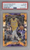 LeBron James from the 2019-20 Panini Prizm set featuring a Orange Ice parallel graded by PSA and given an overall grade of 10.