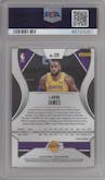 LeBron James from the 2019-20 Panini Prizm set featuring a Orange Ice parallel graded by PSA and given an overall grade of 10.