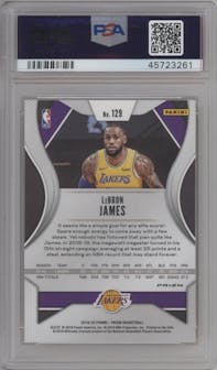LeBron James from the 2019-20 Panini Prizm set featuring a Orange Ice parallel graded by PSA and given an overall grade of 10.