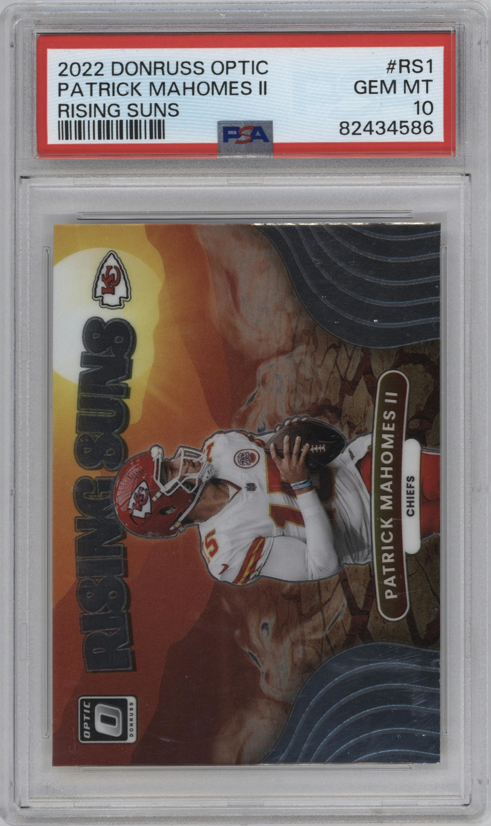Patrick Mahomes II from the 2022 Panini Donruss Optic set graded by PSA and given an overall grade of 10.