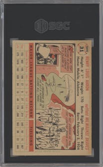 Hank Aaron from the 1956 Topps set featuring a White Back parallel graded by SGC and given an overall grade of 3.