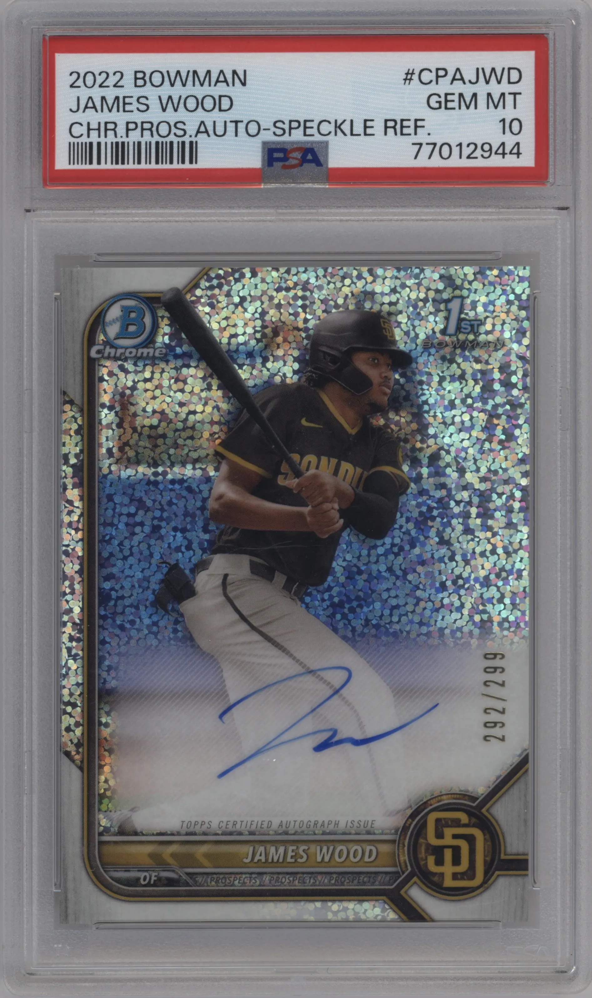 2022 Bowman Chr.Pros.Auto James Wood Speckle Refractor #CPA-JWD PSA 10