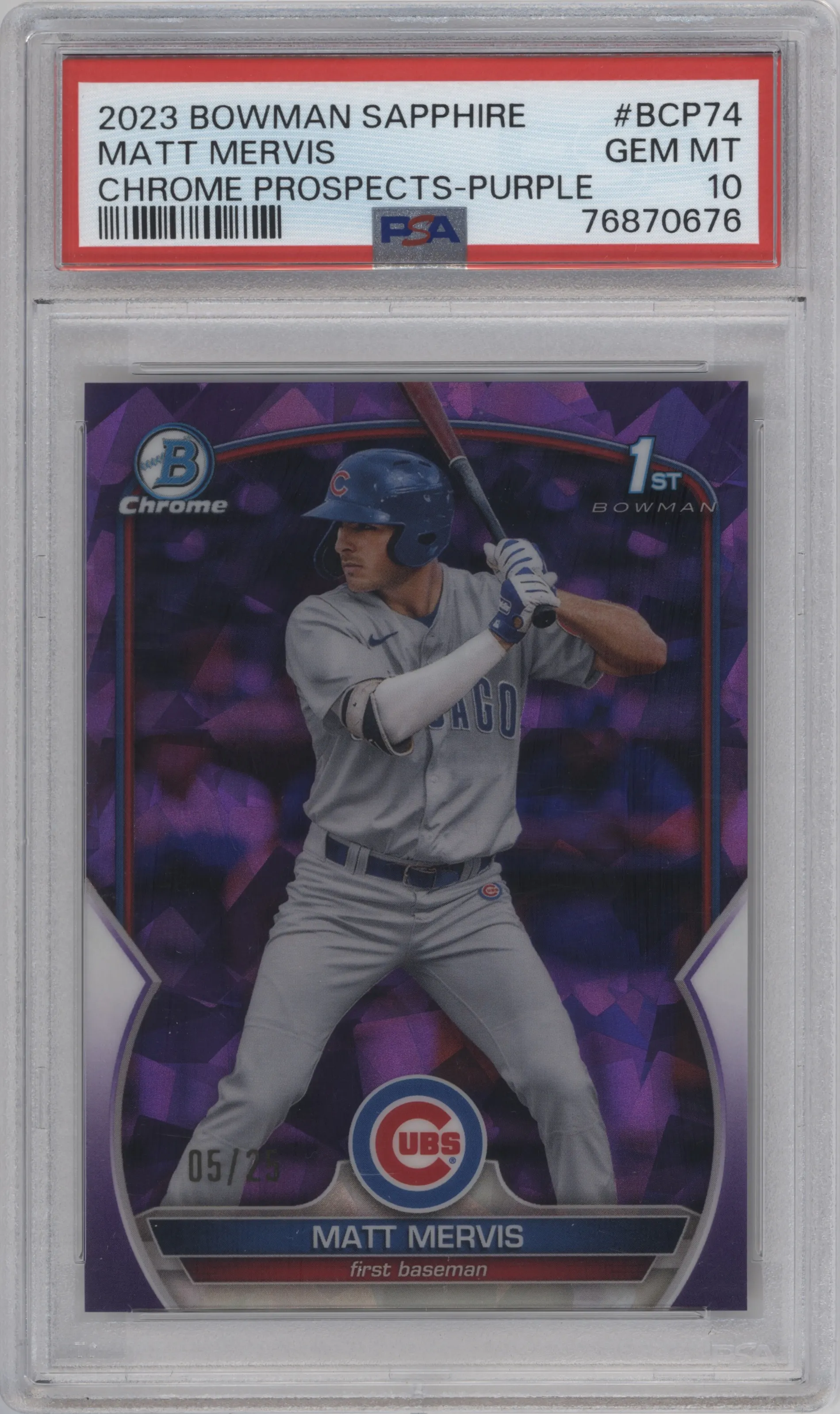 2023 Bowman Sapphire Edition Chr.Pros. Matt Mervis Purple #BCP-74 PSA 10