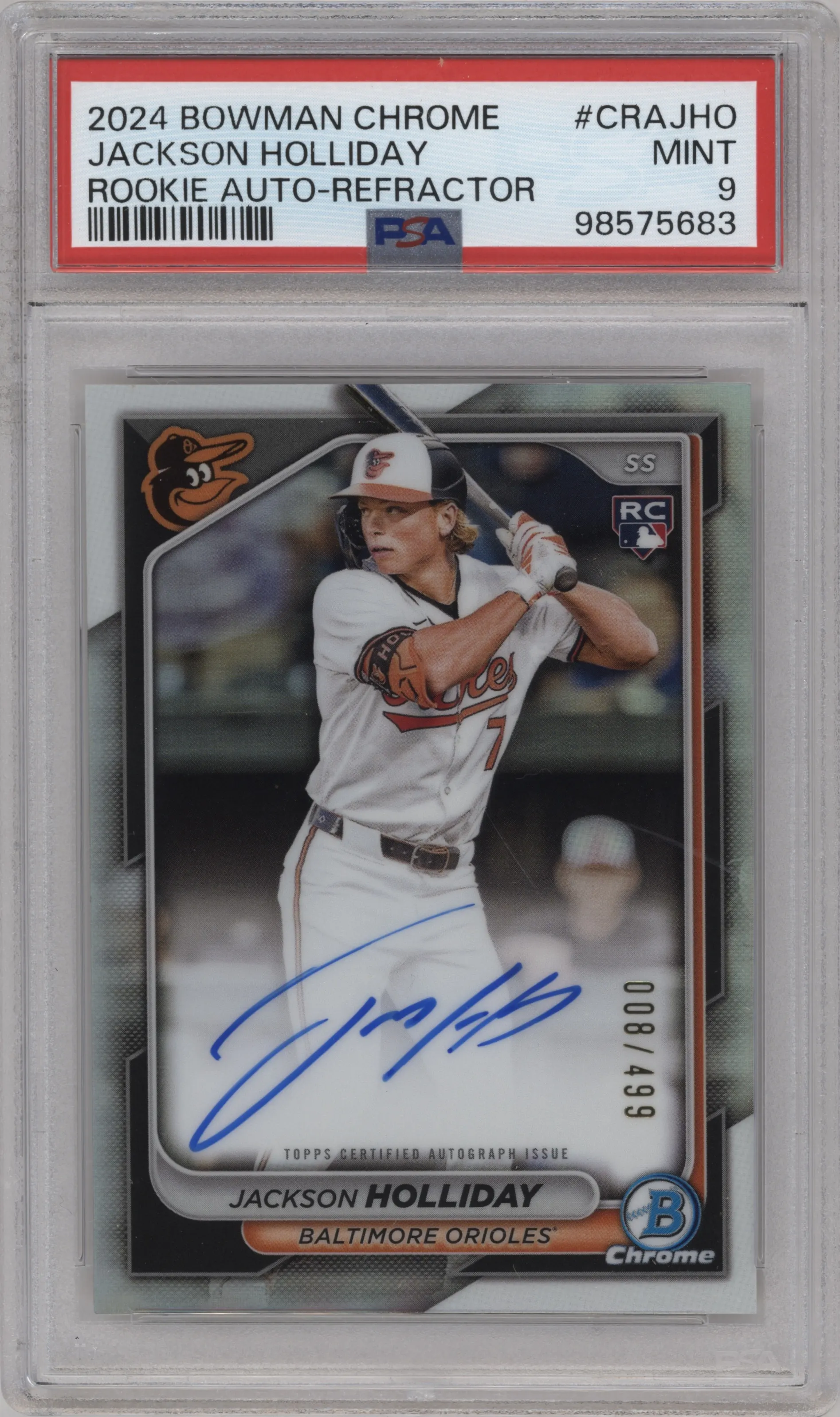 2024 Bowman Chrome Rke.Auto Jackson Holliday Refractor PSA 9