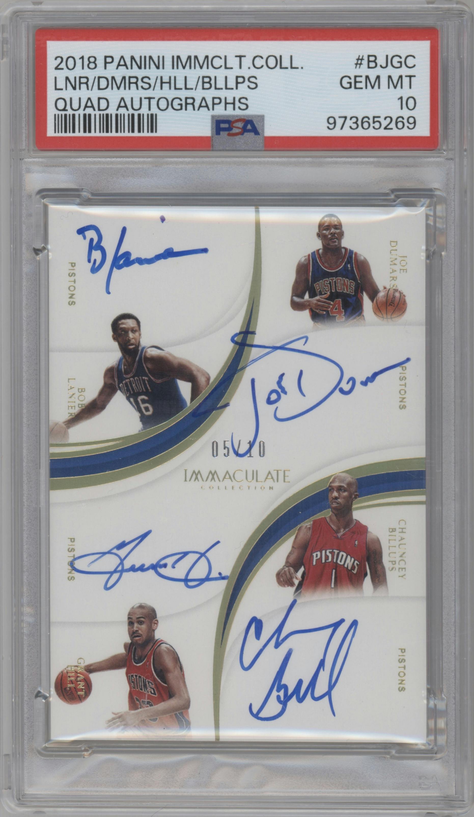 Bob Lanier/Joe Dumars/Grant Hill/Chauncey Billups from the 2018-19 Panini Immaculate Collection set graded by PSA and given an overall grade of 10.