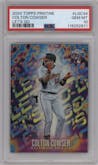 Colton Cowser from the 2024 Topps Pristine set graded by PSA and given an overall grade of 10.