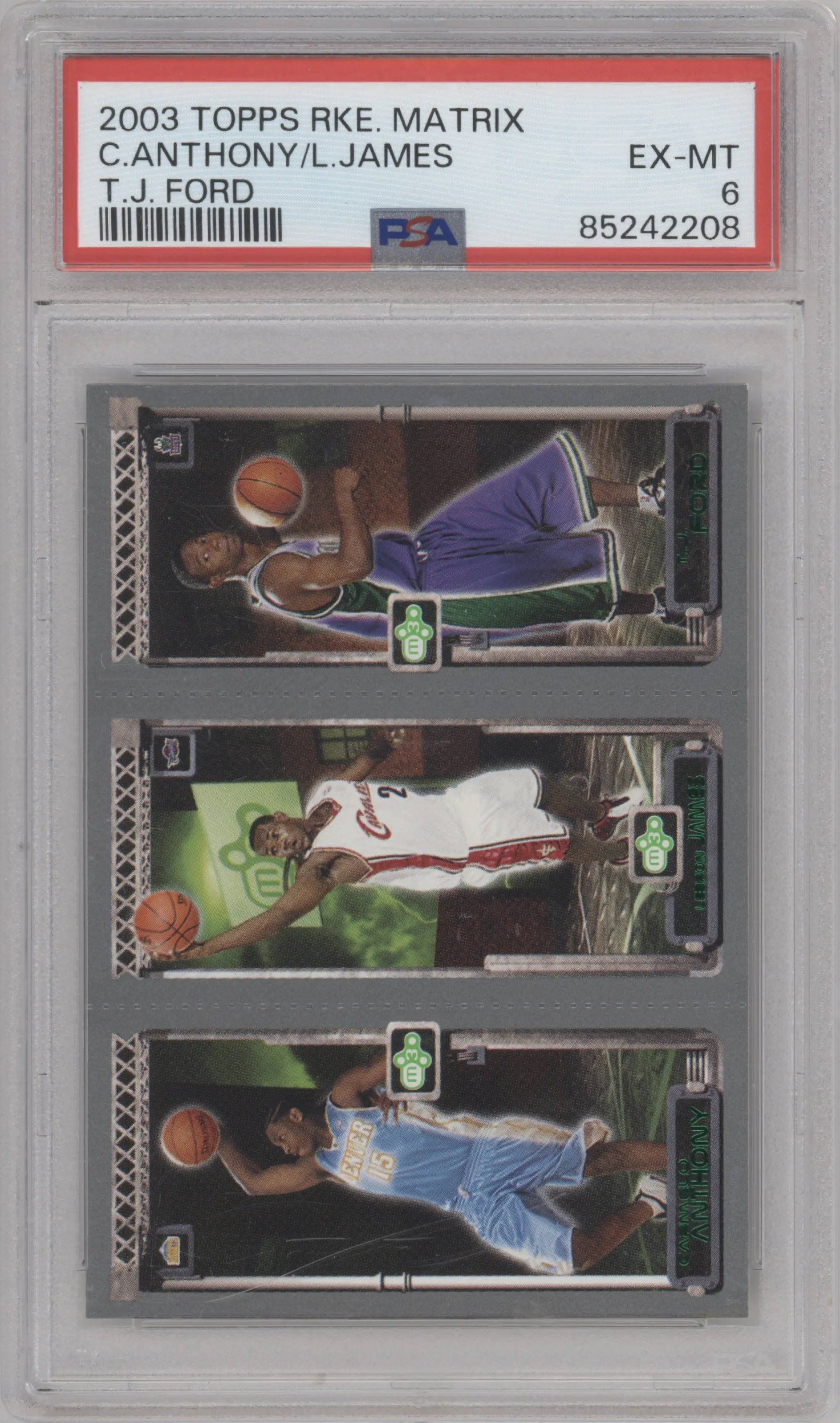 2003 Topps Rookie Matrix Carmelo Anthony/LeBron James/T.J. Ford #113/111/118 PSA 6