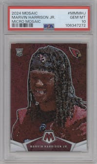 Marvin Harrison Jr. from the 2024 Panini Mosaic set graded by PSA and given an overall grade of 10.