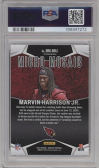 Marvin Harrison Jr. from the 2024 Panini Mosaic set graded by PSA and given an overall grade of 10.