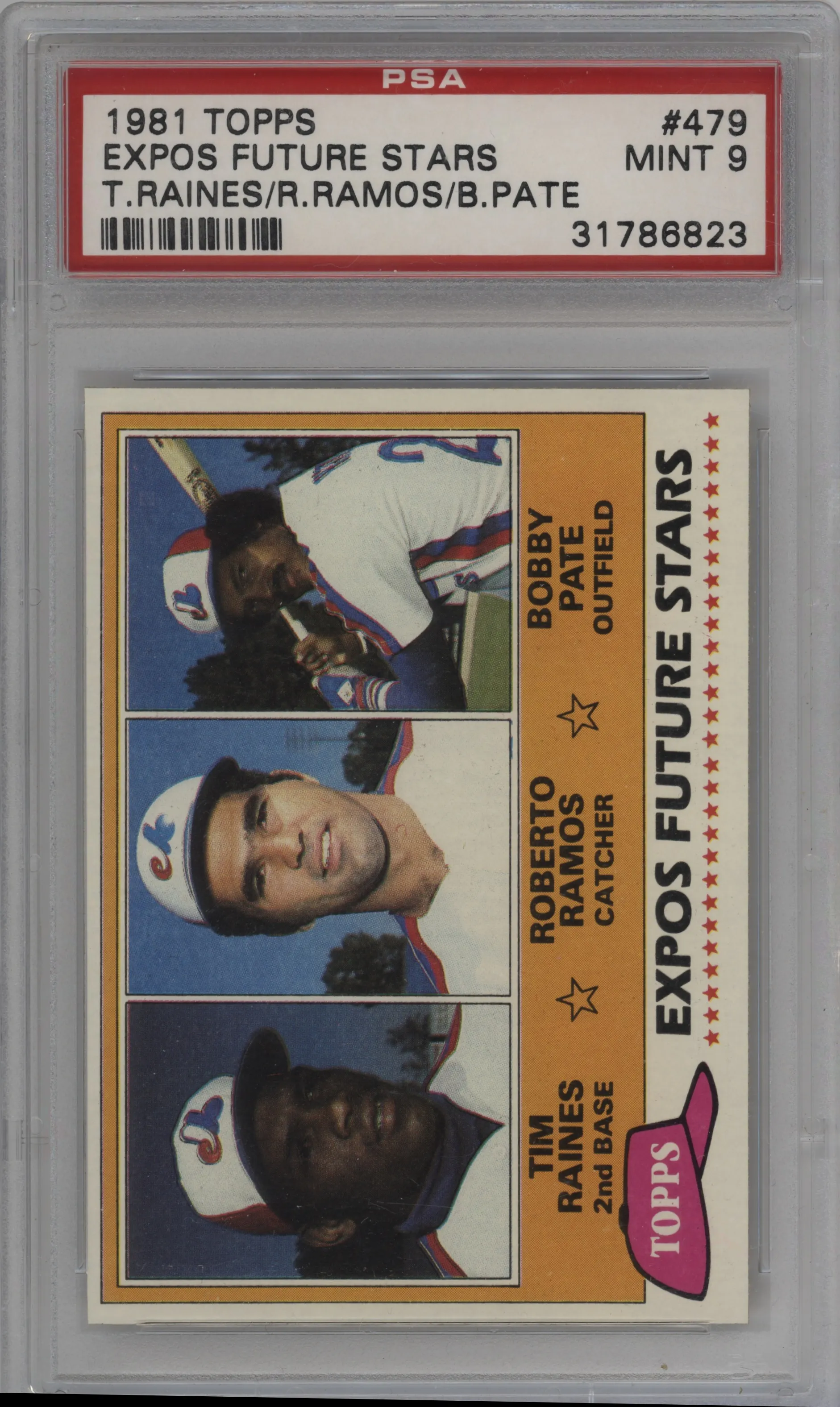 1981 Topps Tim Raines/Roberto Ramos/Bobby Pate PSA 9