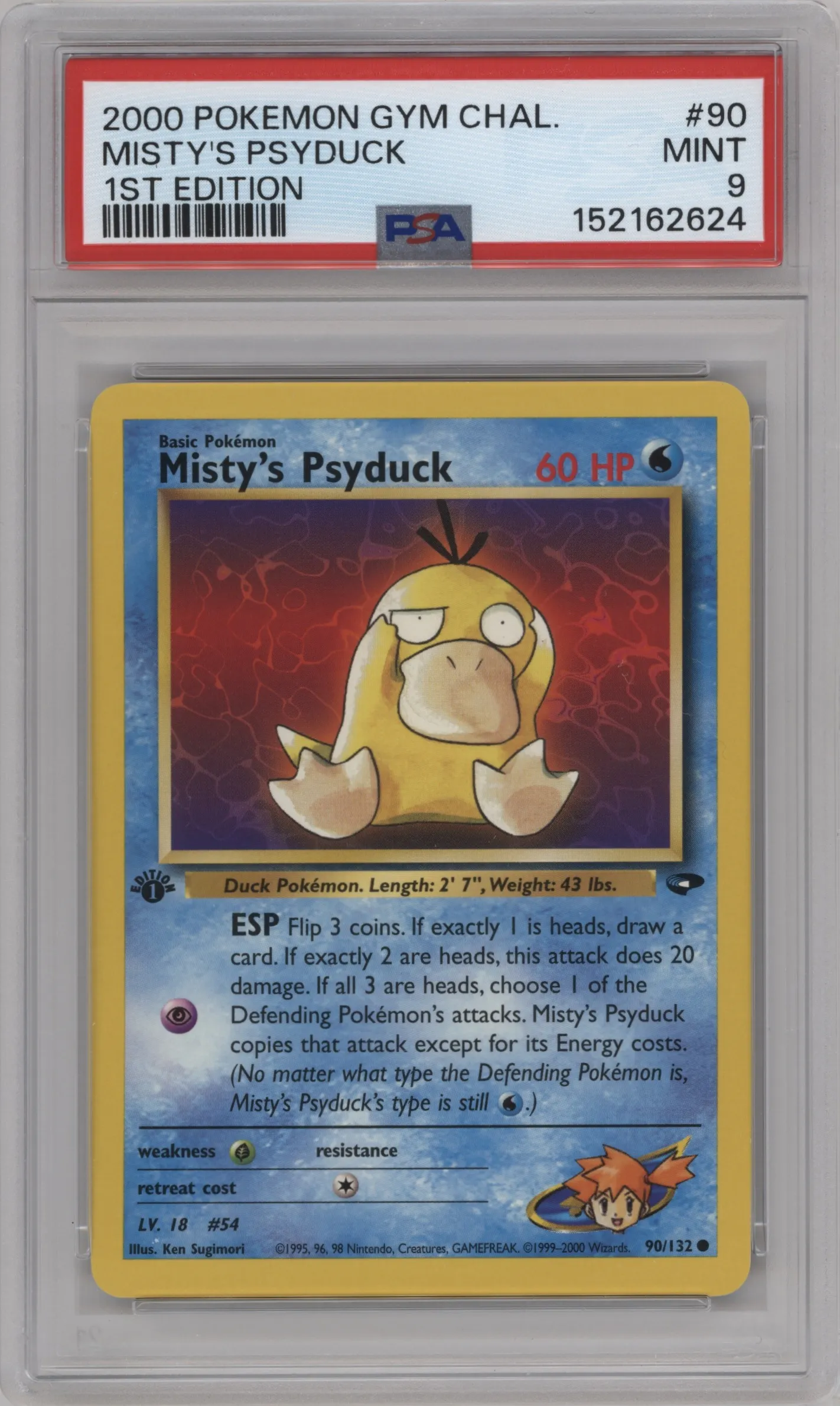 2000 Pokemon GH Gym Challenge Misty's Psyduck #90 PSA 9